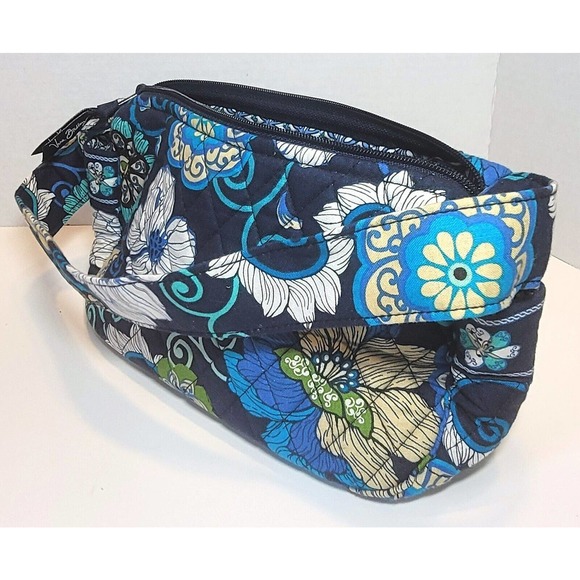 Vera Bradley MOD FLORAL BLUE Zip Purse Shoulder Bag Baguette Side Pockets - Picture 7 of 8